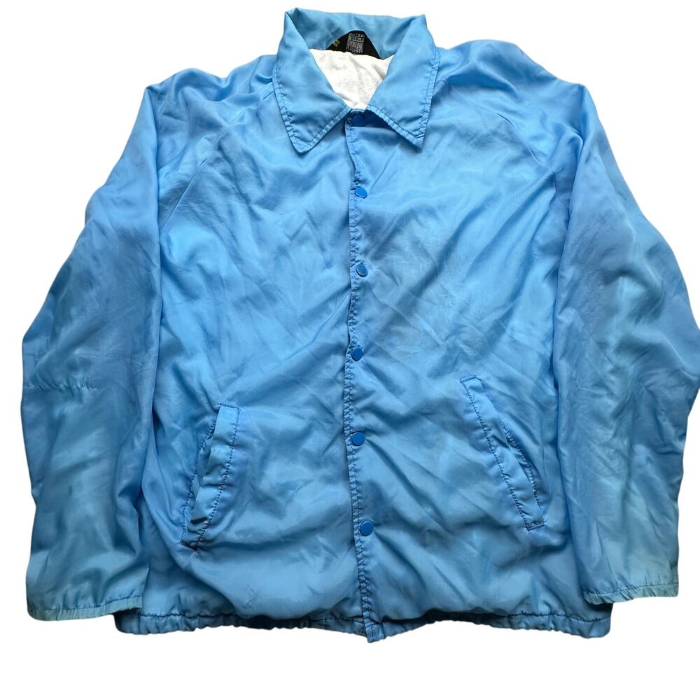 Vintage 70s Sears Lined Nylon Windbreaker Coaches Button Jacket Mens Large Blue